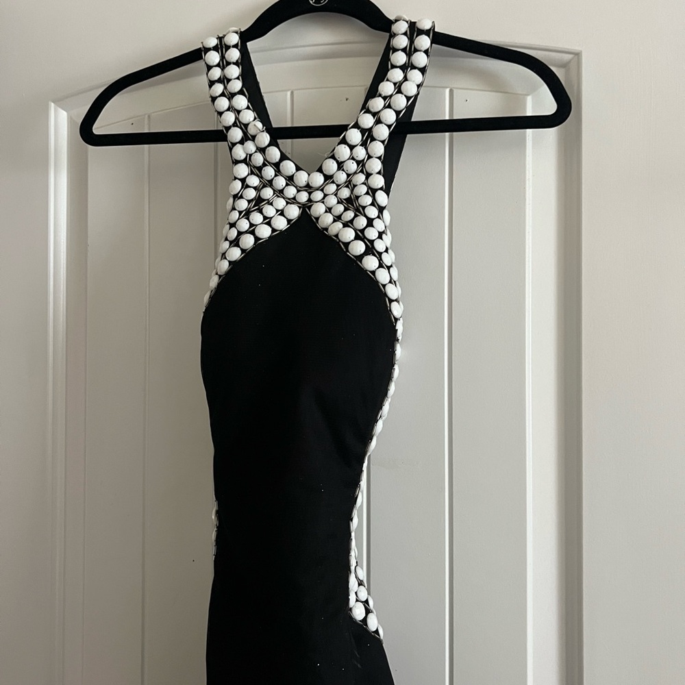 Black and White Beaded Formal Gown